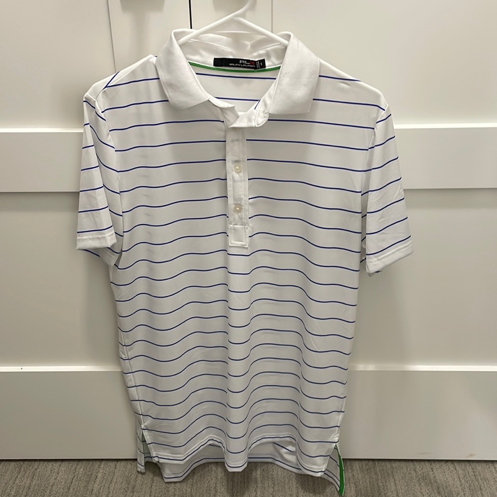 Like new men’s golf polo Ralph Lauren RLx size Small S white blue stripe